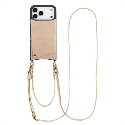 SELENCIA  Coque de t&eacute;lephone Nova Croco avec cordon et porte-cartes Apple iPhone 17 Pro Max - Beige