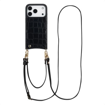 SELENCIA  Coque de t&eacute;lephone Nova Croco avec cordon et porte-cartes Apple iPhone 17 Pro - Noir