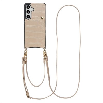 SELENCIA  Coque de t&eacute;lephone Nova Croco avec cordon et porte-cartes Samsung Galaxy S24 / S25 - Beige