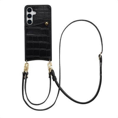 SELENCIA  Coque de t&eacute;lephone Nova Croco avec cordon et porte-cartes Samsung Galaxy S24 / S25 - Noir