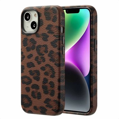SELENCIA  Coque Sabi imprim&eacute; panth&egrave;re avec MagSafe Apple iPhone 14 - Mocha Brown