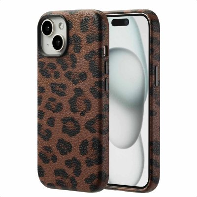 SELENCIA  Coque Sabi imprim&eacute; panth&egrave;re avec MagSafe Apple iPhone 15 - Mocha Brown