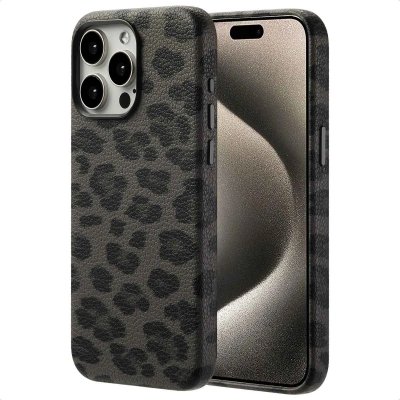 SELENCIA  Coque Sabi imprim&eacute; panth&egrave;re avec MagSafe Apple iPhone 15 Pro Max - Midnight Black