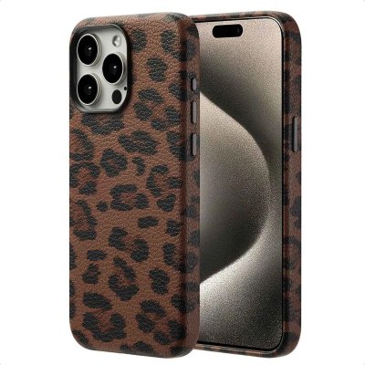 SELENCIA  Coque Sabi imprim&eacute; panth&egrave;re avec MagSafe Apple iPhone 15 Pro Max - Mocha Brown