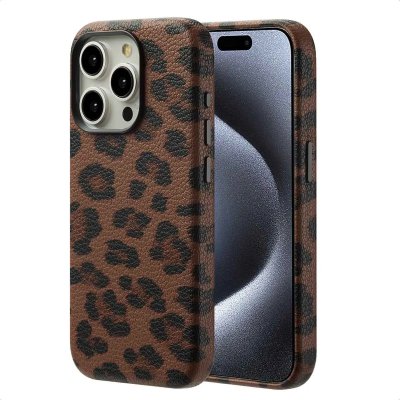SELENCIA  Coque Sabi imprim&eacute; panth&egrave;re avec MagSafe Apple iPhone 15 Pro - Mocha Brown