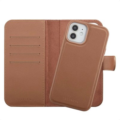 SELENCIA  &Eacute;tui portefeuille amovible Olyn avec MagSafe Apple iPhone 12 (Pro) - Marron