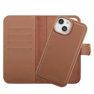 SELENCIA  &Eacute;tui portefeuille amovible Olyn avec MagSafe Apple iPhone 15 - Marron