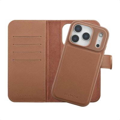 SELENCIA  &Eacute;tui portefeuille amovible Olyn avec MagSafe Apple iPhone 17 Pro - Marron