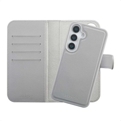 SELENCIA  &Eacute;tui portefeuille amovible Olyn avec MagSafe Samsung Galaxy S24 / S25 - Gris