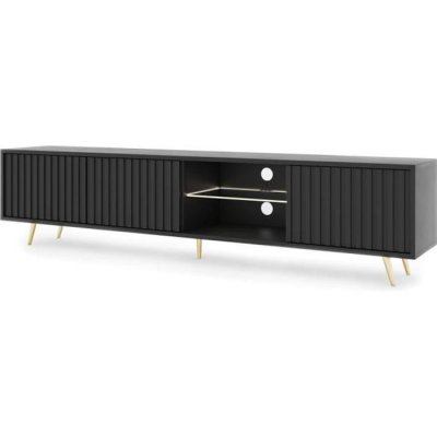 SELSEY  Meuble TV Bas, M&eacute;lamine, Noir, 175 cm