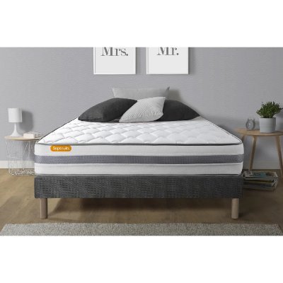 SEPTNUITS  - Ensemble matelas sommier Memo spring 140 x 190 cm - Couleur : Gris - Gris