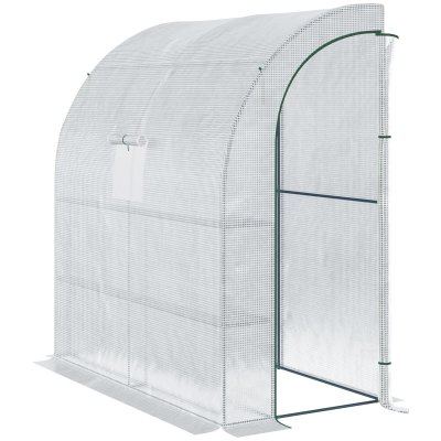 OUTSUNNY Serre de jardin adoss&eacute;e 4 &eacute;tag&egrave;res 2 portes zipp&eacute;es, fen&ecirc;tre