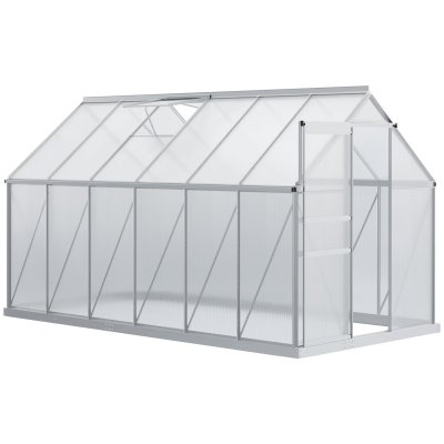 OUTSUNNY Serre de jardin aluminium polycarbonate lucarne porte coulissante