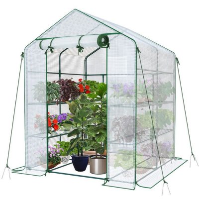 VOUNOT Serre de jardin avec etageres et bache pe renforcee 135g/m2 143x143x195cm