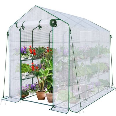 VOUNOT Serre de jardin avec etageres et bache pe renforcee 135g/m2 143x215x195cm