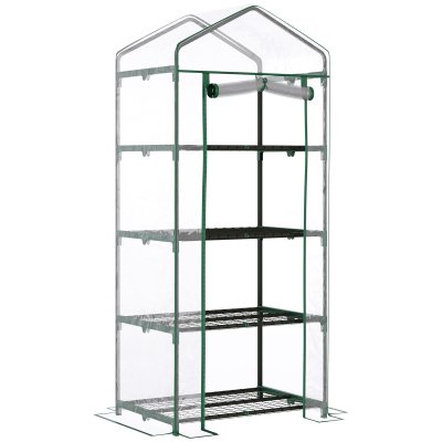 OUTSUNNY Serre de jardin balcon 4 &eacute;tag&egrave;res acier PVC transparent