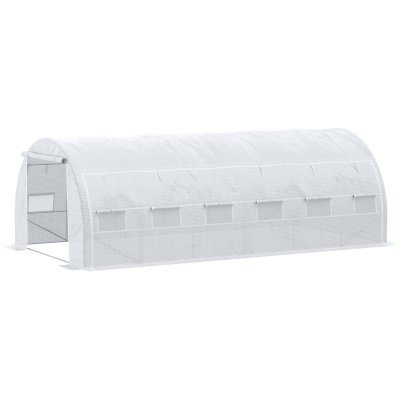 OUTSUNNY Serre de jardin tunnel surface sol 18 m&sup2; acier PE blanc
