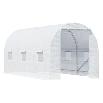 OUTSUNNY Serre de jardin tunnel surface sol 9 m&sup2; blanc