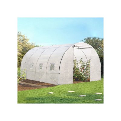IDMARKET Serre tunnel de jardin 12M&sup2; blanche gamme mara&icirc;ch&egrave;re zebra 4x3M