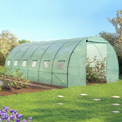 IDMARKET Serre tunnel de jardin 18M&sup2; verte gamme mara&icirc;ch&egrave;re crim&eacute;e 6x3M - Vert
