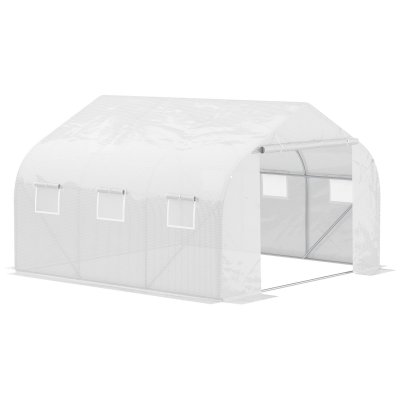 OUTSUNNY Serre tunnel de jardin 3,5 x 3 x 2 m grande taille 6 fen&ecirc;tres blanc