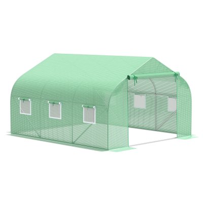 OUTSUNNY Serre tunnel de jardin 3,5 x 3 x 2 m grande taille 6 fen&ecirc;tres vert