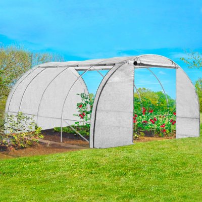 IDMARKET Serre tunnel de jardin 4 saisons 12m&sup2; blanche gamme mara&icirc;ch&egrave;re zebra 4x3m