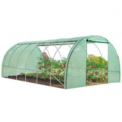IDMARKET Serre tunnel de jardin 4 saisons 18M&sup2; verte gamme mara&icirc;ch&egrave;re CRIM&Eacute;E 6x3M
