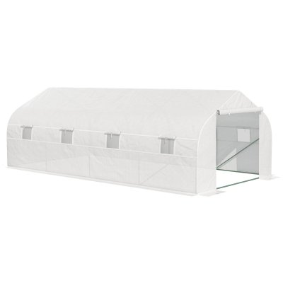 OUTSUNNY Serre tunnel de jardin dim. 6L x 3l x 2H m acier galvanis&eacute; b&acirc;che PE haute densit&eacute; blanc