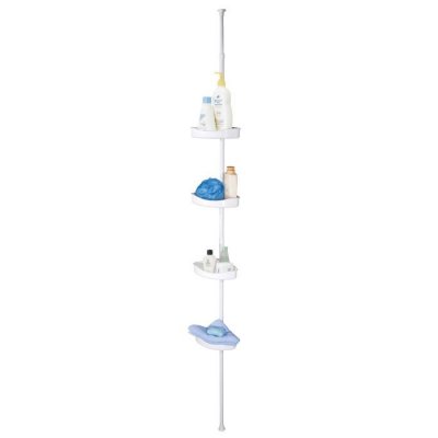 MSV Serviteur de douche en m&eacute;tal blanc t&eacute;l&eacute;scopique auto port&eacute; 2.35m &agrave; 2.45m