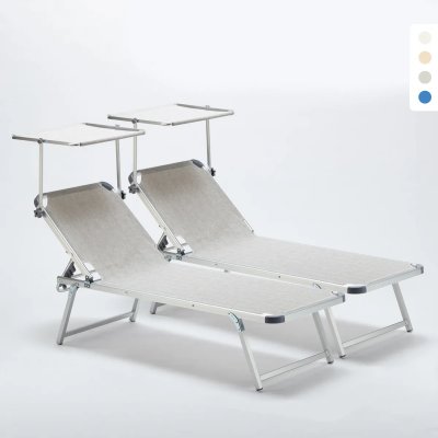 BEACH AND GARDEN DESIGN Set 2 Bains De Soleil En Aluminium Pour La Plage Avec Parasol R&eacute;glable Nettuno, Couleur: Gris