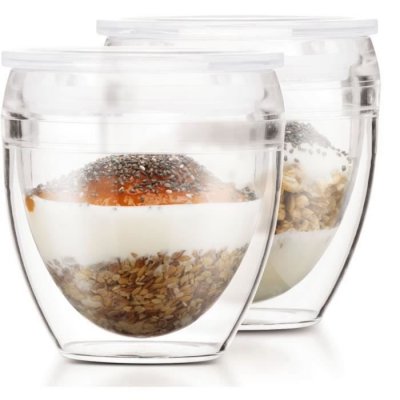 BODUM Set 2 gobelets Pavina To Go double paroi + couvercle herm&eacute;tique 20 cl