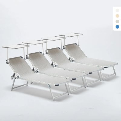 BEACH AND GARDEN DESIGN Set 4 Bains De Soleil En Aluminium Pour La Plage Avec Parasol R&eacute;glable Nettuno, Couleur: Gris