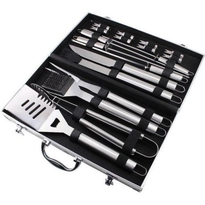SOTECH Set d'Ustensiles Bbq pour Grillades, Mallette en aluminium, 18 ustensiles en acier inoxydable