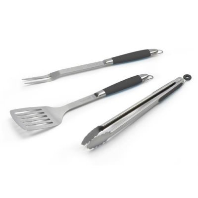 BARBECOOK Set d'ustensiles fourchette + spatule + pince Poivre Noir 