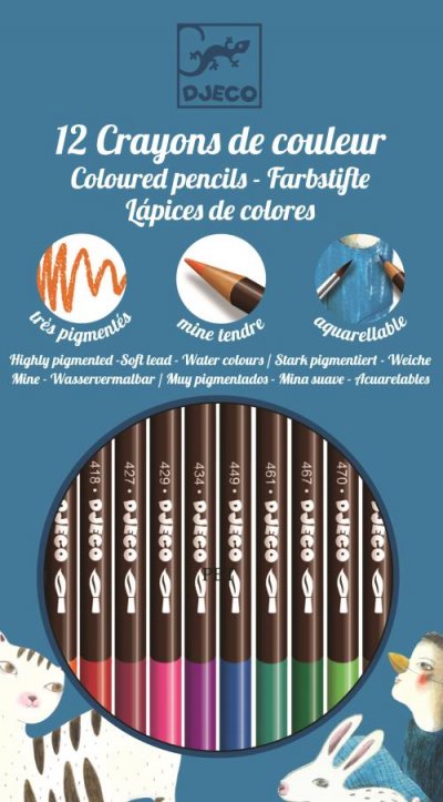 DJECO Set de 12 crayons aquarellables classiques 