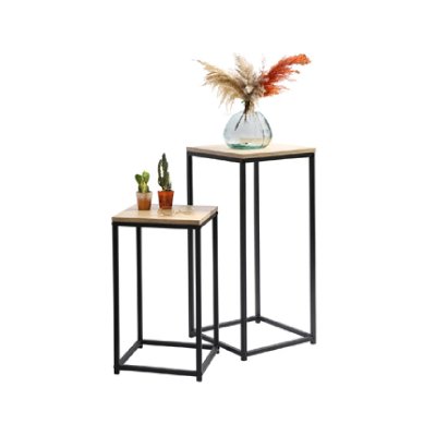 Set de 2 sellettes en bois et m&eacute;tal noir - 34x34x74cm - Noir