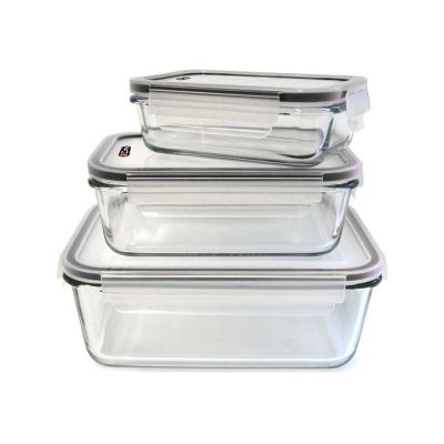 CUISY Set de 3 plats &agrave; four en verre avec couvercle herm&eacute;tique  KB5667
