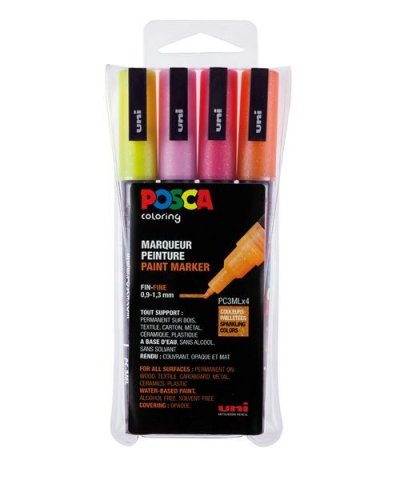 POSCA Set de 4 marqueurs  pointe conique trait fin &agrave paillettes