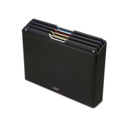 JOSEPH JOSEPH Set de 4 planches &agrave; d&eacute;couper avec &eacute;tui en acier Folio Noir