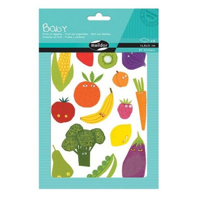 MLDR Set de 6 planches A5 &agrave; gommettes Maildor Baby Fruits et L&eacute;gumes