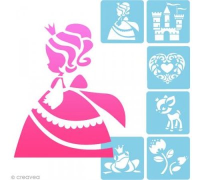 AVENUE MANDARINE Set de 6 Pochoirs : Princesses 