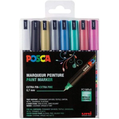 POSCA Set de 8 Marqueurs PC1MR Pte calibr&eacute;e extra-fine Couleurs M&eacute;tallis&eacute;es