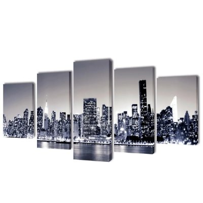 VIDAXL Set de toiles murales imprim&eacute;es Horizon de New York monochrome