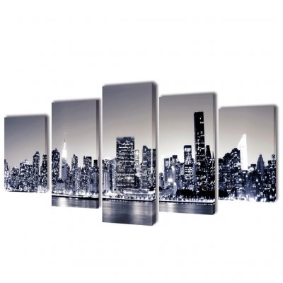 VIDAXL Set de toiles murales imprim&eacute;es Horizon de New York monochrome 200 x 100 cm 