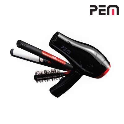 PEM Set de voyage - S&egrave;che cheveux + Lisseur + Brosse &agrave; cheveux deux sens 
