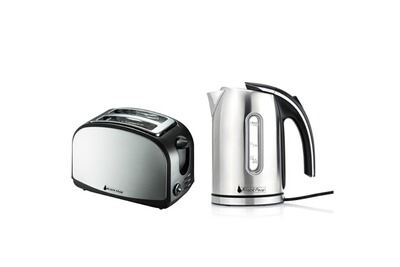 BLACK PEAR Set petit d&eacute;j - Bouilloire 2200W 1,7L finition inox + Grille-pain 2 fentes inox 900W