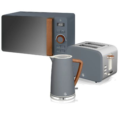 SWAN Set petit-d&eacute;jeuner bouilloire grille-pain micro-ondes 20L Nordic Gris, , STRP1060, , Gris