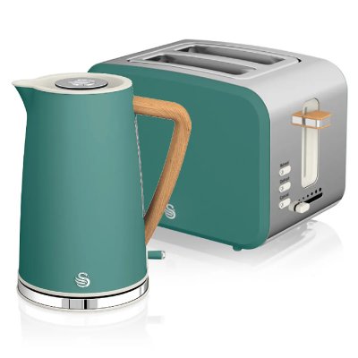 SWAN Set petit-d&eacute;jeuner Bouilloire sans fil 1,7 L grille-pain 2 Nordic Blanc, , STP2090, , Vert