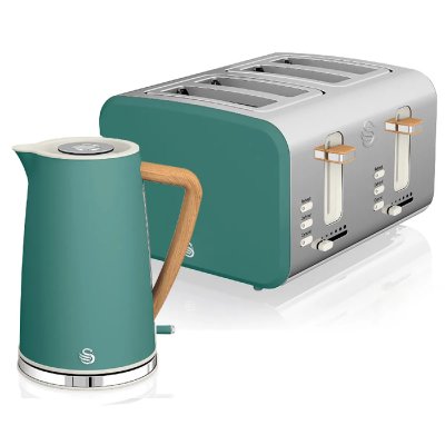 SWAN Set petit-d&eacute;jeuner Bouilloire sans fil 1,7 L grille-pain 4 Nordic Vert,, STP2091GRENEU, , Vert